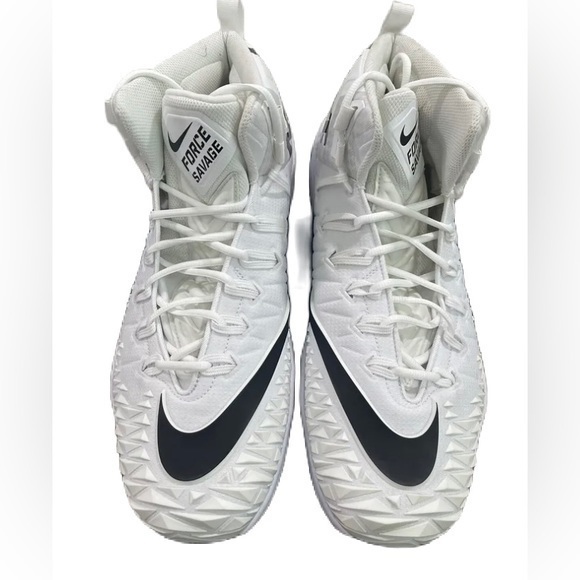 Nike FORCE SAVAGE PRO SHARK Rubber Cleats WHITE BLACK 923311-101 Size 14 WIDE - Picture 1 of 10